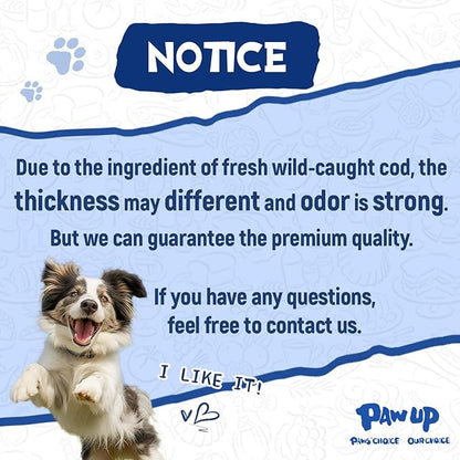 PAWUP Cod Skin Dog Treats - Natural Fish Roll Snacks w/Taurine, Single Ingredient Chews, Rich in Omega 3, 16.2 oz