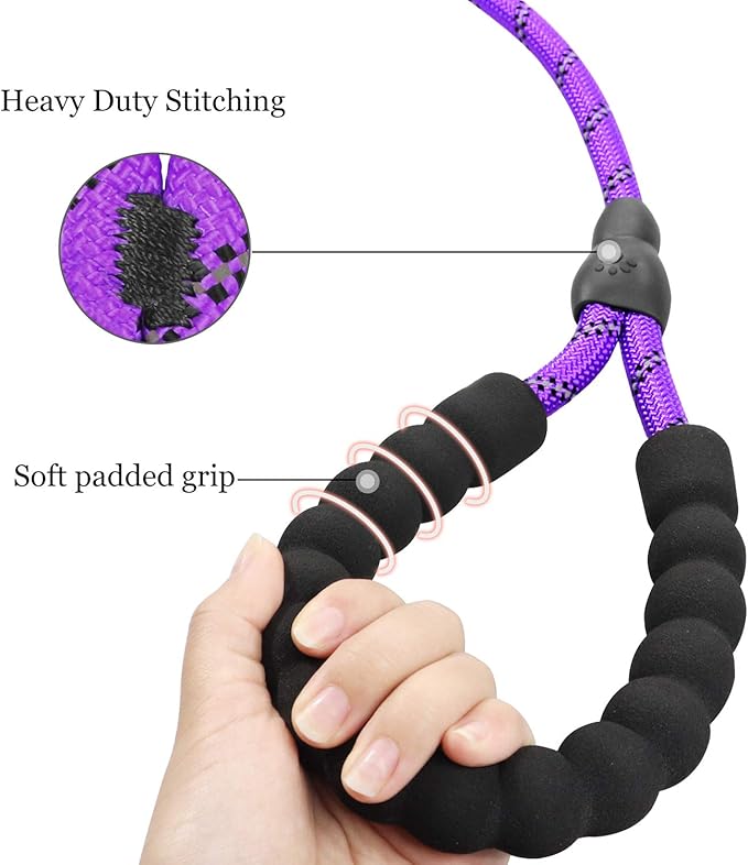 TagME Slip Leads for Dogs that Pull, 6 FT No-Pull Training Leash with Lock, Escape-Proof Design, Reflective & Padded Handle for Large Dogs, Purple