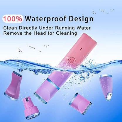 Veeconn Dog Grooming Clippers Kit-Electric Rechargeable Cat Trimmer Tools-Cordless Quiet Pet Nail Paw Grinder-4 in 1 Multifunctional Low Noise Shaver-Razor for feet Face Ears Toenail Eye（Pink）