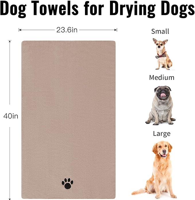 Puomue Microfiber Dog Towels for Drying Dogs, Super Absorbent and Soft Pet Grooming Towel, 40 Inch X 23.6 Inch, Perfect for Large, Medium or Small Dogs (Camel, 40"X23.6" - 1pack)