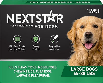 NEXTSTAR Flea and Tick Prevention for Dogs, Repellent & Control, Fast Acting Waterproof Topical Drops, Flea and Tick Prevention for Large Dogs, 1 Monthly Dose