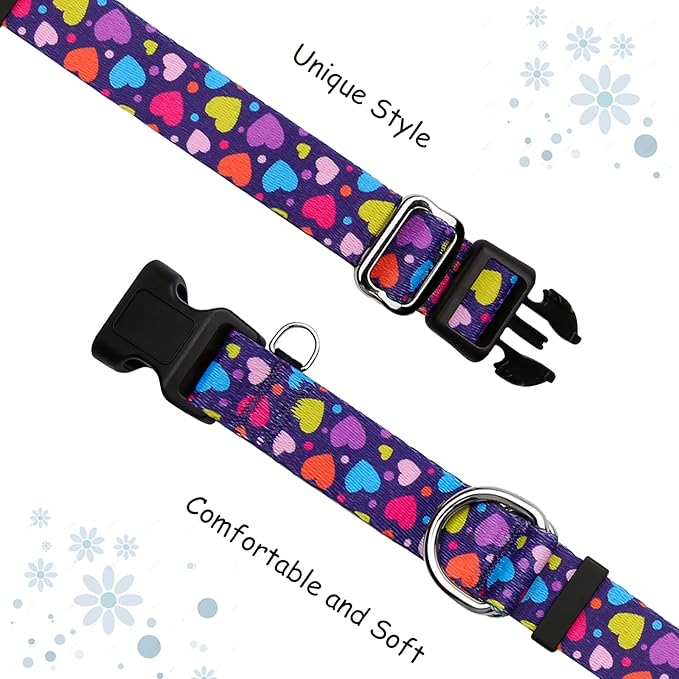 Valentines Martingale Collar for Dogs with Buckle No Pull Adjustable Nylon Limited Slip Training Dog Collars (Purple Love, Large)