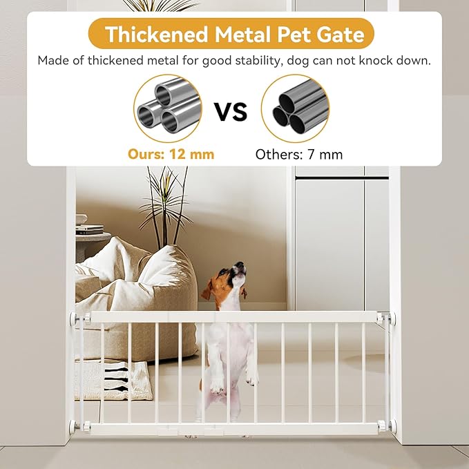 Fldofaves Dog Gate Indoor,18"-45" Extra Wide Metal Short Dog Gate to Step Over, 14" Tall Small Pet Gate with 3 Extension Kits, Pressure Mounted for Doorways & Stairs
