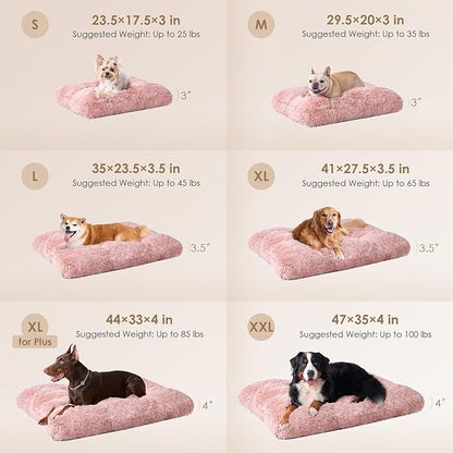 EHEYCIGA Fluffy Dog Crate Bed for Medium Dogs, Plush Faux Fur Pet Crate Pad, Calming Anti Anxiety Medium Pet Bed, Washable Soft Warm Dog Mat with Non-Slip Bottom, Pink