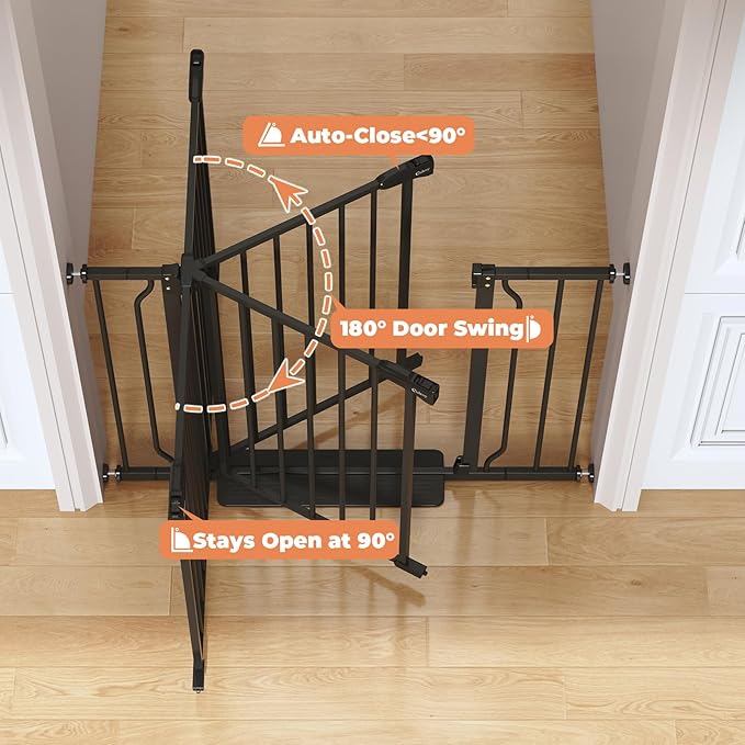 34" Extra Tall Baby Gate for Stairs, Auto Close Stroller Friendly Dog Gate Indoor for Doorways, Pressure Mounted 29"-45" Wide Baby Gate, Easy Walk Through Gate for Children & Pets, Black