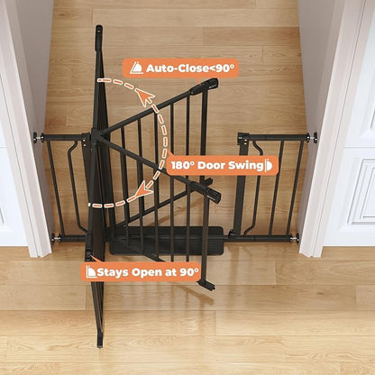 29"-51" Baby Gate for Stairs, Auto Close Stroller Friendly Dog Gate Indoor for Doorways, Pressure Mounted Baby Gate, Easy Walk Through Gate for Children & Pets, Black