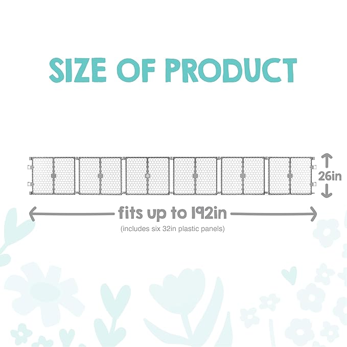 Regalo Safety 192" Super Wide Baby Gate & Play Yard, 2-in-1 Adjustable Playpen for Babies, Toddlers & Pets, Includes Wall Mount Kit, Plastic, Gray