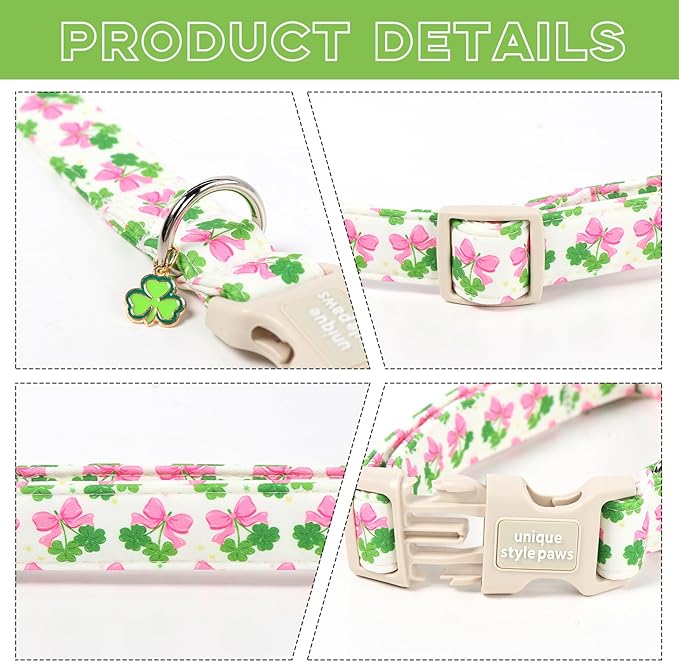 Unique style paws Dog Collar Plastic Buckle with Pendant Puppy Collar for Saint Patrick Bow Clover for Small Medium Large Boys Girls Dogs