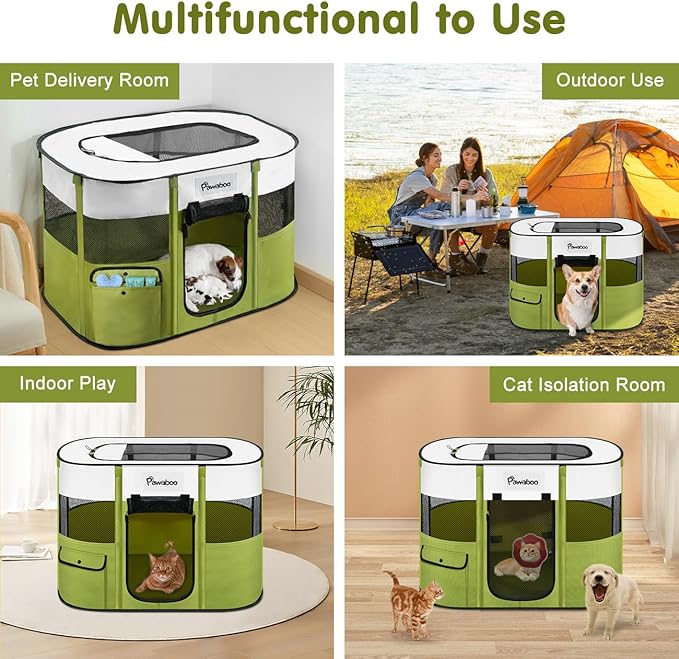 Dog Playpen, Portable Pet Playpen Cat PlayPens, 600D Oxford Dog Kennel Tent Crate, Waterproof&Breathable, Indoor Outdoor Travel Camping Use for Medium/Large Breed with Carrying Case+Folding Bowl(L)