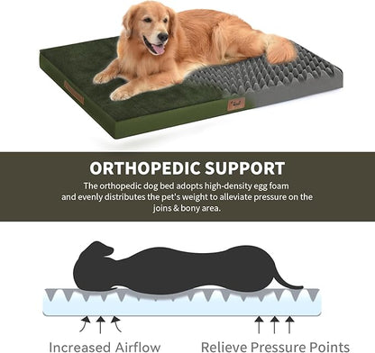 Orthopedic Dog Bed for Large Dogs, Plush Washable Pet Bed for Large Size Dogs with Egg Crate Foam & Removable Oxford Cover, 36x27 Inch, Olive Green