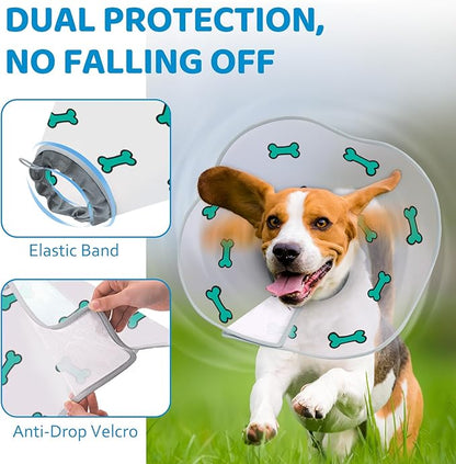 Elizabethan Dog Cone Collar, Adjustable Pet Cone to Stop Licking, Durable Plastic Neck Cone After Surgery for Small, Medium Large Dogs, Bone L