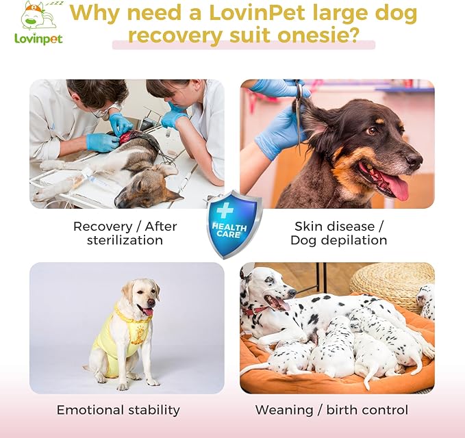 LovinPet Dog Recovery Suit for Large Medium Dogs - Wound Protective Surgical E-Collar Alternative Recovery Bodysuit for Abdominal Wounds After Surgery Dog Onesies,Deer Pattern,Yellow,3XL