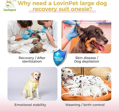 LovinPet Dog Recovery Suit for Large Medium Dogs - Wound Protective Surgical E-Collar Alternative Recovery Bodysuit for Abdominal Wounds After Surgery Dog Onesies,Deer Pattern,Yellow,3XL