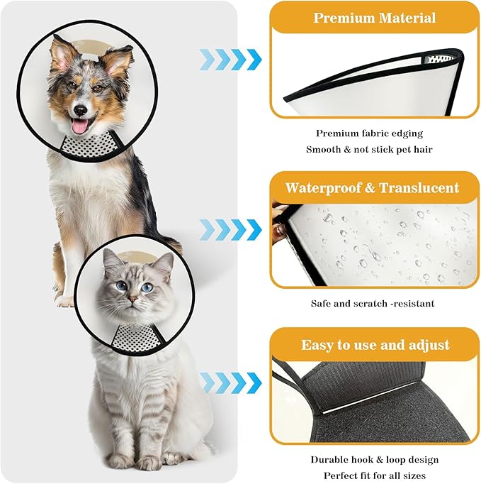 Pet Dog Cone Collar After Surgery, Adjustable Plastic Pet Recovery E-Collar for Dogs Cats, Soft Breathable Surgical Elizabethan Dog Neck Cover for Prevent Biting and Stop Licking Wound Large