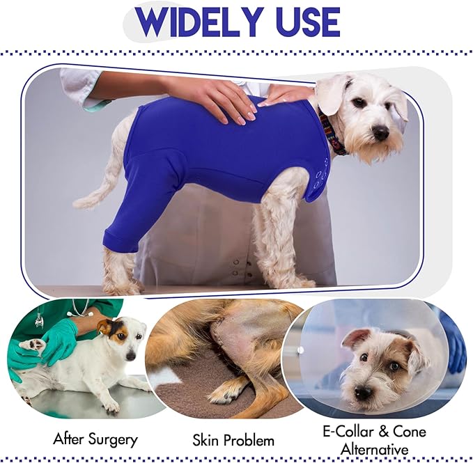 IDOMIK Dog Recovery Suit,Dog Leg Sleeve to Stop Licking Rear Legs,Thigh Wound Protective Sleeve,Male Female Pet Surgical Clothes,Doggy Surgical Suit with Pants Cover,Cone Collar Alternative,Blue,2XL