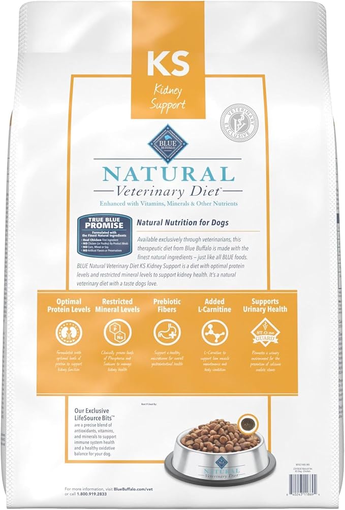 Blue Buffalo Natural Veterinary Diet KS Kidney Support Dry Dog Food, Chicken 22-lb bag