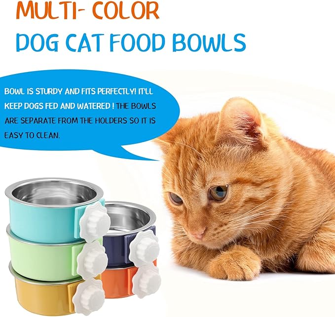 12 Pieces Crate Dog Food Bowls, Removable Stainless Steel Hanging Puppy Kennel Water Bowl Pet Cage Water Feeder Coop Cup for Rabbit, Ferret, Cat, Birds, Rats, Guinea Pigs