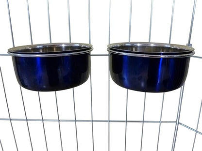 Ellie-Bo Pair of Dog Bowls for Crates, Cages or Pens and 3 Sizes (0.6Ltr Small, Blue)