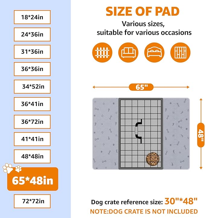 Dog Pee Pad Washable 65x48 Large, Fast Absorption Reusable Puppy Pads, Waterproof Pet Training Pads,Non-Slip Bone Print Whelping Pad for Dog Playpen, Incontinence, Housebreaking