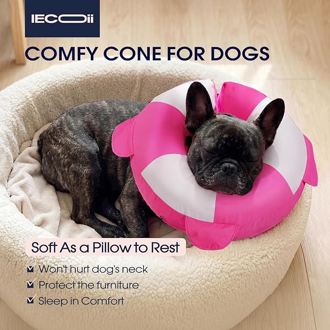 IECOii Soft Inflatable Dog Cone Collar for Small Dogs, Dog Pillow Cone Alternative to Stop Licking Wounds After Surgery, Adjustable & Comfy Recovery Neck Donut Collar for Puppy & Cats, Rosered, S