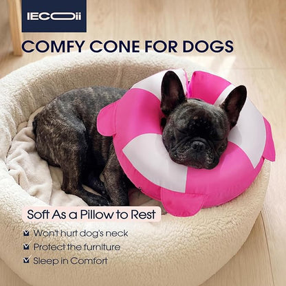 IECOii Inflatable Dog Donut Collar for Small to Medium Dogs, Soft Cone for Dogs After Surgery to Stop Licking, Dog Neck Cone for Pet Wound Care & Spay & Neuter, Hair-Resistant/Easy Care, Rosered, M