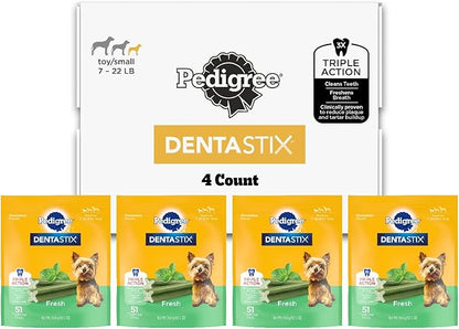 Pedigree Dentastix Dental Chews for Dogs, Small and Toy Breed Dog Treats, Fresh Flavor, (4) 51ct Bags (204 Treats Total)