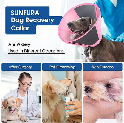 SUNFURA Dog Cone - Soft Cone for Dogs to Stop Licking, Comfy Dog Cones E-Collar Alternative After Surgery, Adjustable Dog Recovery Collar for Wound Care, Spay, Neuter, Pink Small