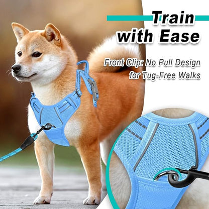 BARKBAY Dog Harness No Pull Mesh for Medium Dogs - Adjustable, Reflective, Comfortable, No Choke, Heavy-Duty - Perfect for Outdoor Training, Walking, and Hiking - Strong & Durable - M & Blue Mesh