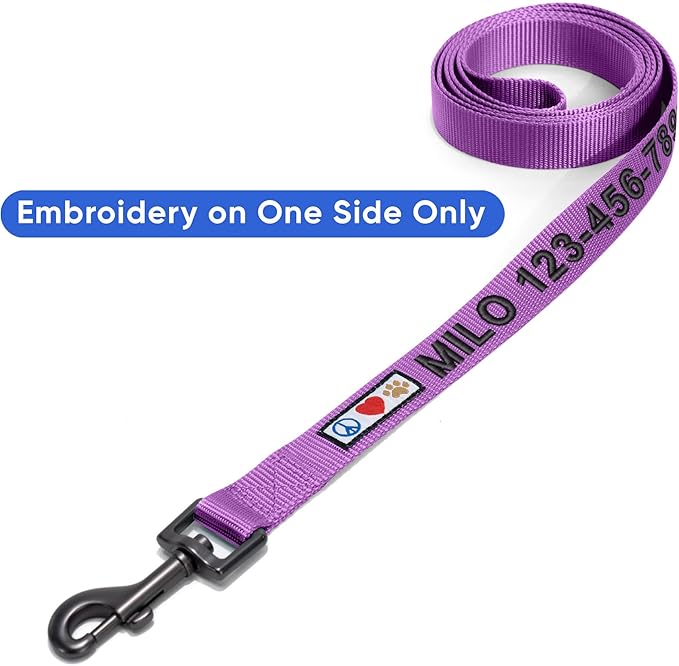 Pawtitas Personalized 6 ft Orchid Dog Leash XXS/Cat Custom Name and Phone Embroidery Strong Nylon Leash for Small Breeds