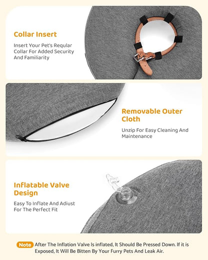 MIDOG Inflatable Dog Cone Collar – Soft Dog Cone Alternative After Surgery, Comfortable Recovery Neck Donut ECollar for Small Medium & Large Dogs and Cats to Stop Licking & Vision-Friendly (Grey,L)