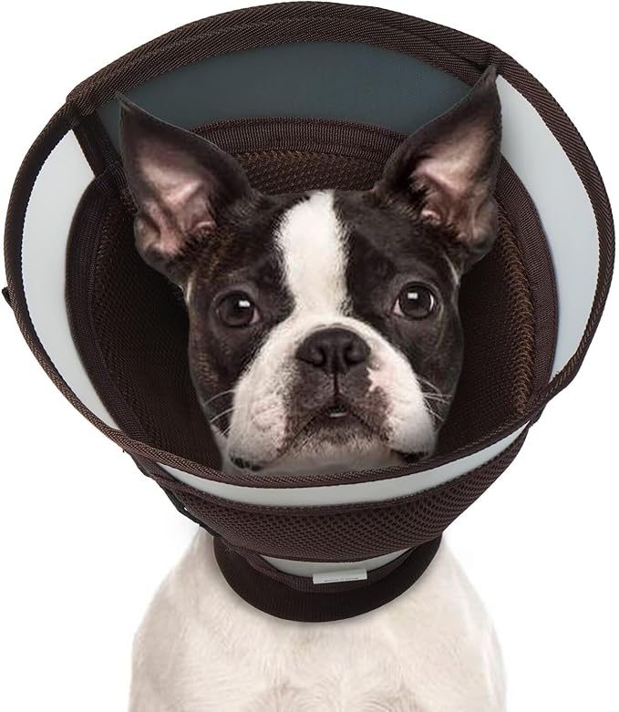 Dog Cone for Dogs After Surgery,Foldable Dog's Cone Collar,Adjustable E Collar Alternative to Stop Licking,Pet Cones for Dog & Cats,Doggy Surgery Collar,Dogs Recovery Collars & Cones,Brown,S