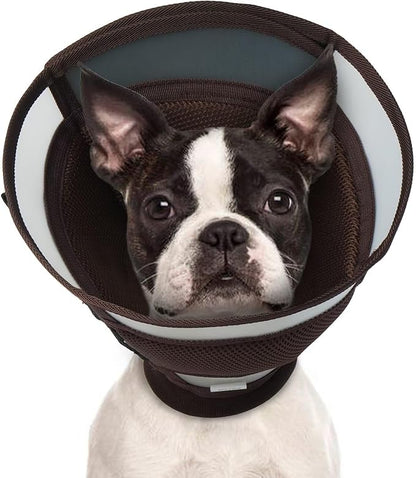 Dog Cone for Dogs After Surgery,Foldable Dog's Cone Collar,Adjustable E Collar Alternative to Stop Licking,Pet Cones for Dog & Cats,Doggy Surgery Collar,Dogs Recovery Collars & Cones,Brown,S