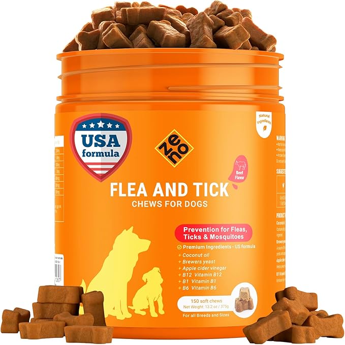 ZENO Flea and Tick Prevention for Dogs Chewable - 150 Chews - Dog Chews - Oral Dose for Flea & Tick Control - Beef Flavor