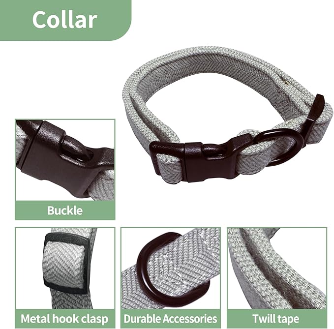 EVERKING 5-Piece Dog Travel Set, Adjustable Harness, Leash, Collar, Poop Bags, Bowtie for Small Medium Dogs, Beige, Breathable No-Pull Design (Slate Gray, M)
