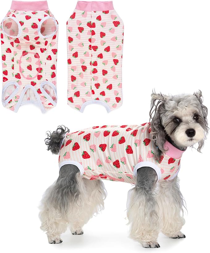 Coppthinktu Recovery Suit for Dogs After Surgery, Dog Onesie Surgery Recovery Suit for Female Spay, Soft Surgical Pajamas Bodysuits for Puppy to Prevent Licking Dog Cone Alternative Strawber M