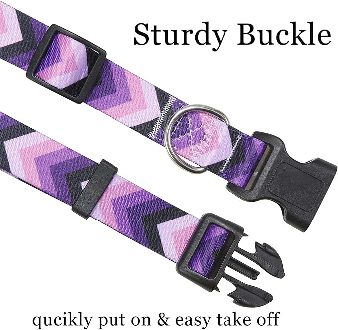 Mihqy Dog Collar and Leash Set with Bohemia Floral Tribal Geometric Patterns - Soft Ethnic Style Collar Adjustable for Small Medium Large Dogs(Purple Arrow Set,M)