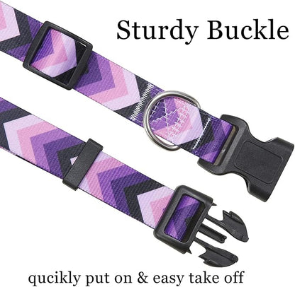 Mihqy Dog Collar and Leash Set with Bohemia Floral Tribal Geometric Patterns - Soft Ethnic Style Collar Adjustable for Small Medium Large Dogs(Purple Arrow Set,XS)