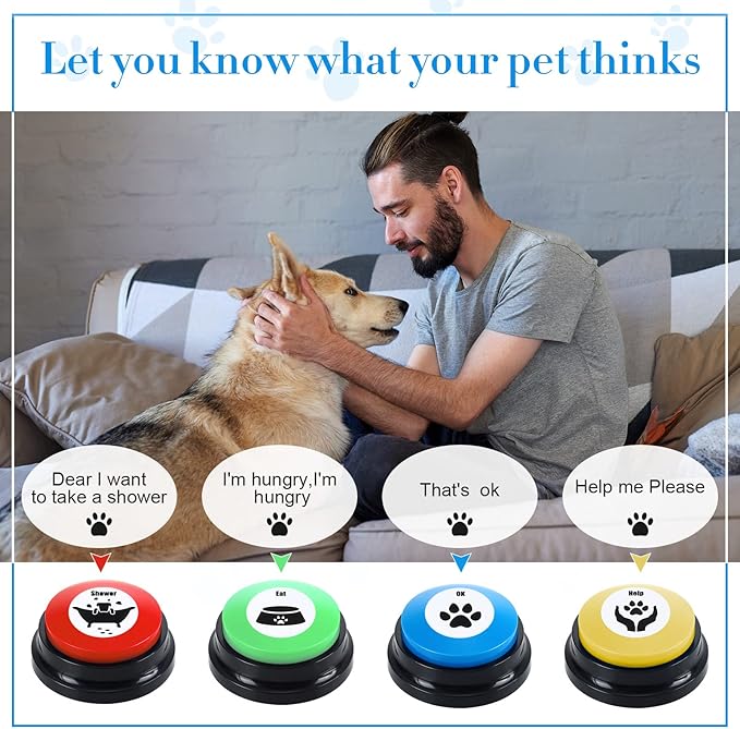 Jerify 16 Pcs Voice Recordable Dog Buttons for Communication Pet Cat Talking Buttons with Stickers 30 Seconds Interactive Speech Training Buzzers for Cat Pet Dog(Classic Colors)