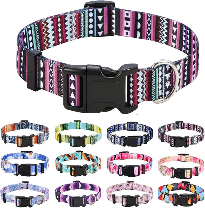 Mihqy Dog Collar with Bohemia Floral Tribal Geometric Patterns - Soft Ethnic Style Collar Adjustable for Small Medium Large Dogs（Bohemian Purple,M）