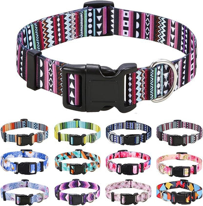 Mihqy Dog Collar with Bohemia Floral Tribal Geometric Patterns - Soft Ethnic Style Collar Adjustable for Small Medium Large Dogs（Bohemian Purple,M）