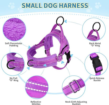 Lukovee No Pull Dog Harness and Leash Set, Soft Padded Small Dog Harness, Neck & Chest Adjustable Reflective Vest Puppy Harness with 4ft Lightweight Anti-Twist Dog Leash for Small Dogs (S, Purple)