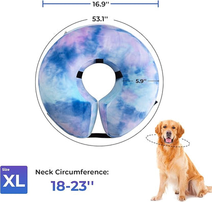 Dog Cone, Uadonile Inflatable Cone Collar for Dogs and Cats, Dog Neck Collar Recovery E-Collar Alternative After Surgery, Elizabethan Collar for Dogs Recovery(Tie-dye Purple Blue, XL)