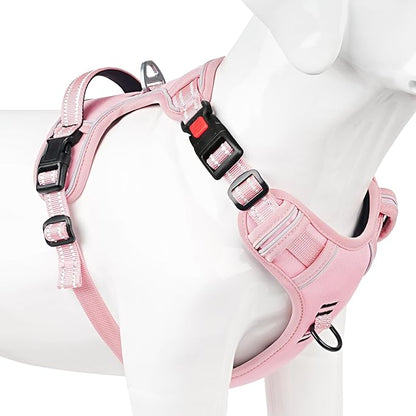 Timos Dog Harness Small Sized, No Pull Pet Harness with Neck Lockable Snap,No Choke Front Clip Dog Reflective Vest,Adjustable Metal Rings 3 Buckles,Easy Control Handle for Small Dogs Pink XS