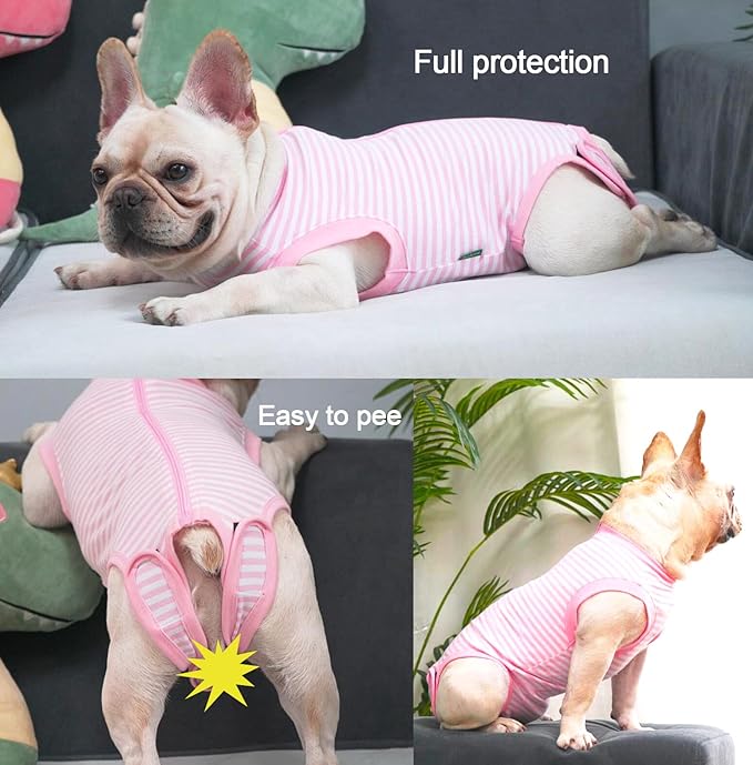 Dog Pink Recovery Suit for Large Female Spay,Male Dog Surgery Suit,Narrow Pink-White L