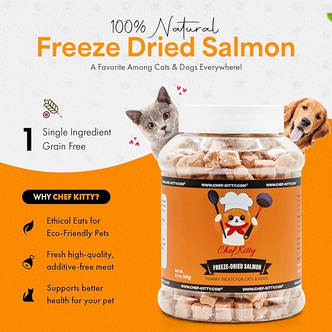 Freeze-Dried Salmon Treats for Cats & Dogs – 100% Wild Caught, Single Ingredient, High-Protein, Healthy Snack – No Additives or Preservatives – 7.0oz - Inspected & Tested in USA