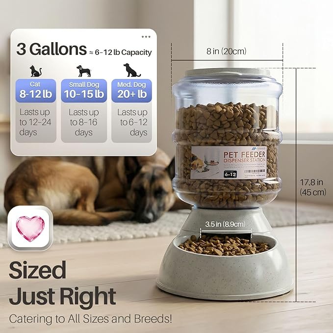 Flexzion Gravity Pet Feeder Food Dispenser (6-12 lb Size) Automatic Replenish Dry Food Storage Container Bowl for Small Medium Breed Dog Cat Animal Feeding Watering Fountain Supplies