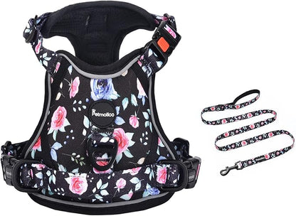 Petmolico XS Dog Harness and Leash Set, No Choke 4 Leash Attachments Easy Control Handle Soft Padded Reflective Vest for Small Dogs, Rose