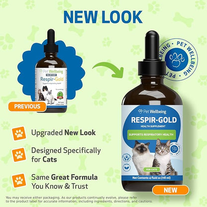 Pet Wellbeing Respir-Gold for Cats - Supports Healthy Breathing, Open Airways, Respiratory Support, Black Cumin, Horehound, Grindelia - Veterinarian-Formulated 4 fl oz (118 ml)