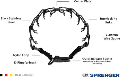Herm Sprenger Black Stainless Steel Dog Training Collar with Quick Release Buckle Ultra-Plus Pet Collar No-Pull Collar for Dogs Made in Germany 3.2mm x 20in Medium