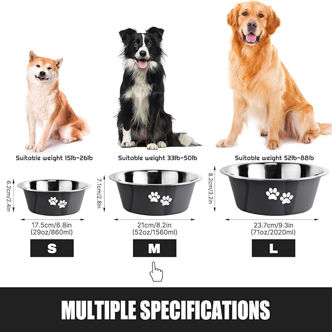 Stainless Steel Dog Bowls, Nonslip Rubber Bottom No Spill Proof Skid Metal Insulated Dog Bowls for Large Medium Small Breed Dogs (Grey, 6.6 Cups/53 OZ)